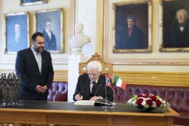 Il Presidente della Repubblica Sergio Mattarella con Masud Gharahkhani Presidente del Parlamento del Regno di Norvegia 
