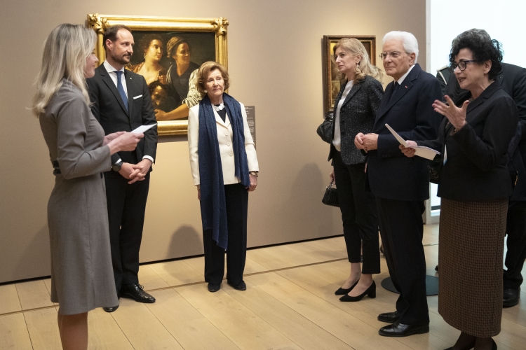 Il Presidente della Repubblica Sergio Mattarella e la Sig.ra Laura,con Sua Altezza Reale il Principe Ereditario del Regno di Norvegia,Sua Maestà la Regina Sonja, in occasione della visita al Museo Nazionale