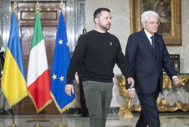 Il Presidente Sergio Mattarella con il Presidente dell'Ucraina Volodymyr Zelenzky