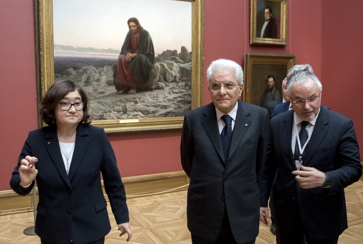Il Presidente della Repubblica Sergio Mattarella durante la visita alla Galleria Tret’jakov.