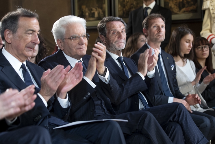 Il Presidente della Repubblica Sergio Mattarella nel corso della cerimonia in occasione del 150° anniversario della morte di Alessandro Manzoni