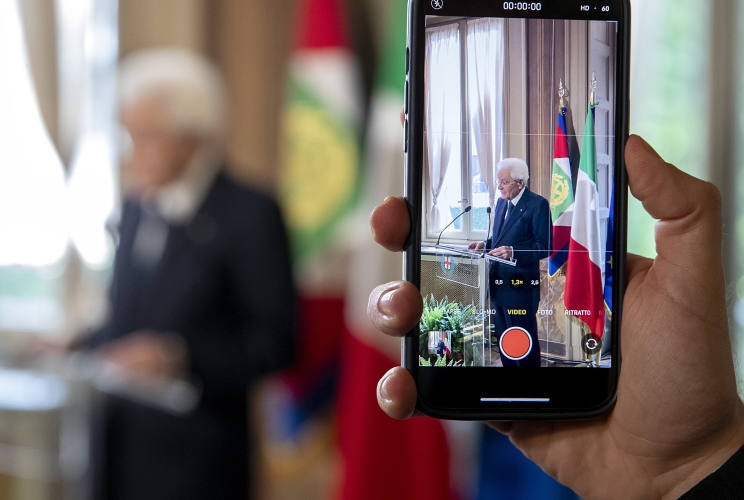 Il Presidente della Repubblica Sergio Mattarella nel corso della cerimonia in occasione del 150° anniversario della morte di Alessandro Manzoni