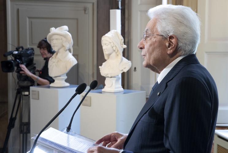 Il Presidente della Repubblica Sergio Mattarella nel corso della cerimonia in occasione del 150° anniversario della morte di Alessandro Manzoni