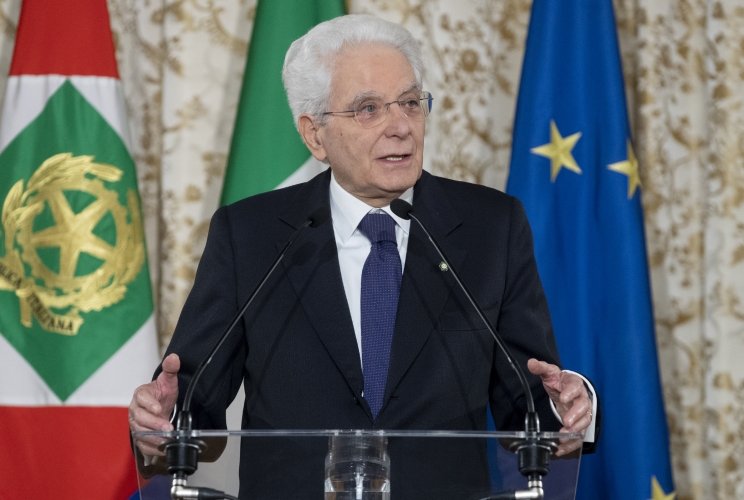 Il Presidente Sergio Mattarella in occasione dell'incontro con le squadre finaliste della Coppa Italia di calcio Freccia Rossa Fiorentina - Inter