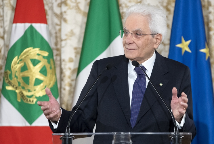 Il Presidente Sergio Mattarella in occasione dell'incontro con le squadre finaliste della Coppa Italia di calcio Freccia Rossa Fiorentina - Inter