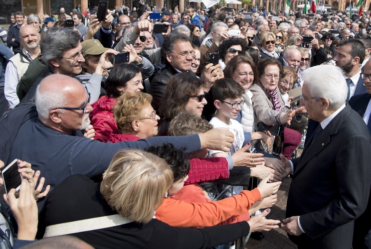 Il Presidente Sergio Mattarella in Piazza dei Martiri a Carpi per le celebrazioni del 72° anniversario della Liberazione. 