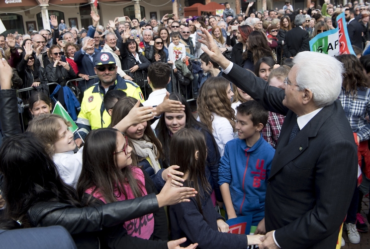 Il Presidente Sergio Mattarella in Piazza dei Martiri a Carpi per le celebrazioni del 72° anniversario della Liberazione. 