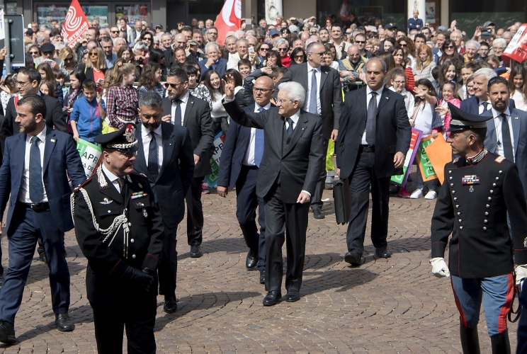 Il Presidente Sergio Mattarella in Piazza dei Martiri a Carpi per le celebrazioni del 72° anniversario della Liberazione. 
