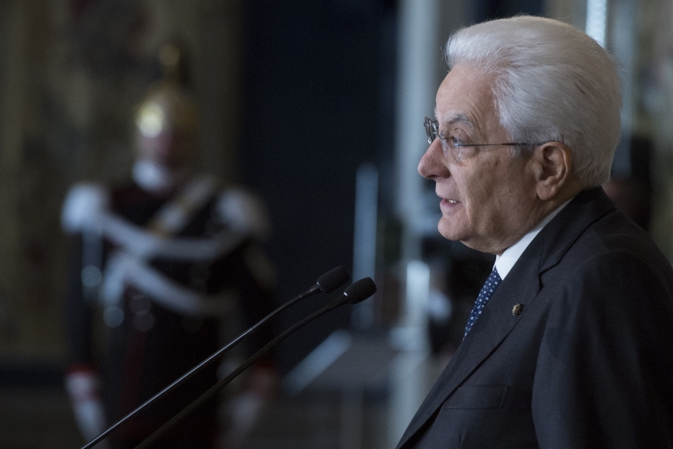 Il Presidente Sergio Mattarella durante il suo indirizzo di saluto per la celebrazione della Festa del Lavoro. 