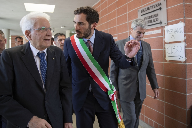 Il Presidente della Repubblica Sergio Mattarella  con Enzo Lattuca sindaco di Cesena