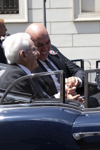 Il Presidente della Repubblica Sergio Mattarella con Guido Crosetto, Ministro della difesa, in occasione della Festa Nazionale della Repubblica
