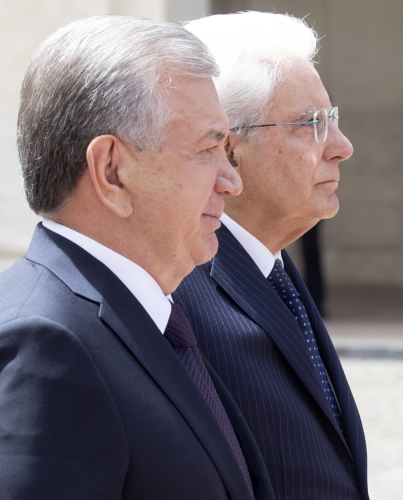 Il Presidente Sergio Mattarella con il Presidente della Repubblica dell’Uzbekistan, S.E. il Signor Shavkat Mirziyoyev, in visita ufficiale