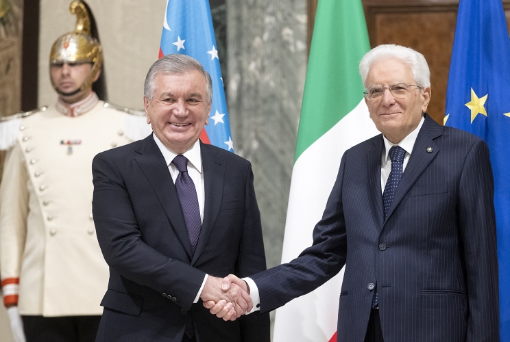 Il Presidente Sergio Mattarella con il Presidente della Repubblica dell’Uzbekistan, S.E. il Signor Shavkat Mirziyoyev, in visita ufficiale