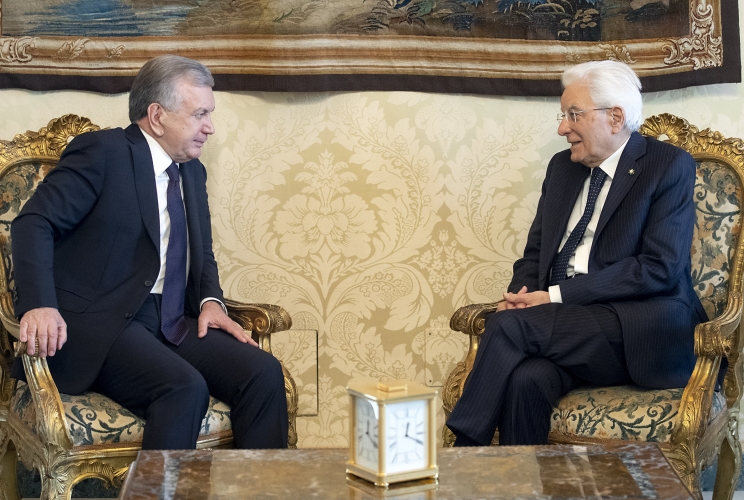 Il Presidente Sergio Mattarella con il Presidente della Repubblica dell’Uzbekistan, S.E. il Signor Shavkat Mirziyoyev, in visita ufficiale