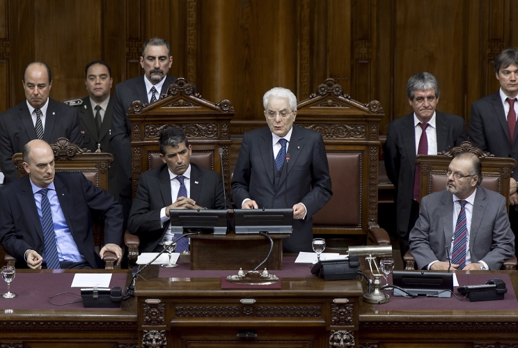 Il Presidente della Repubblica Sergio Mattarella nel corso del suo intervento a Camere riunite.