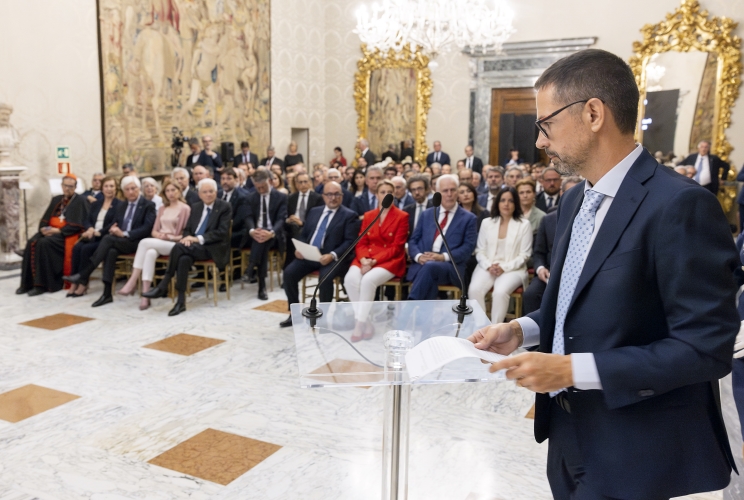Il Presidente Sergio Mattarella in occasione dell'Inaugurazione della mostra “Gli Dei ritornano - I bronzi di San Casciano”, allestita al Palazzo del Quirinale