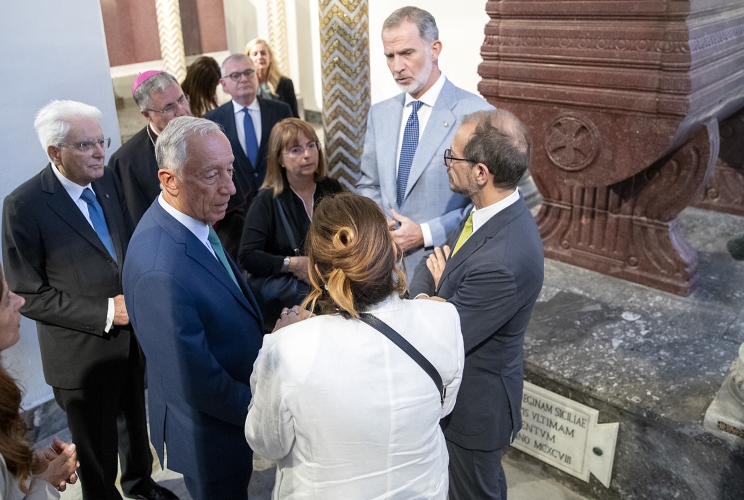 Palermo - Il Presidente della Repubblica Sergio Mattarella con S.M. Felipe VI, Re di Spagna e S.E. il Signor Marcelo Rebelo De Sousa, Presidente della Repubblica Portoghese in visita alla città di Palermo