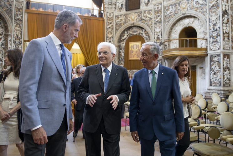 Palermo - Il Presidente della Repubblica Sergio Mattarella con S.M. Felipe VI, Re di Spagna e S.E. il Signor Marcelo Rebelo De Sousa, Presidente della Repubblica Portoghese in visita alla città di Palermo