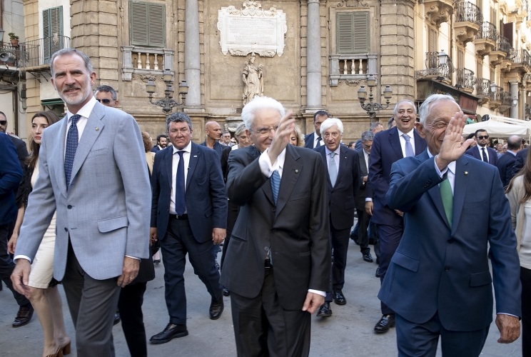 Palermo - Il Presidente della Repubblica Sergio Mattarella con S.M. Felipe VI, Re di Spagna e S.E. il Signor Marcelo Rebelo De Sousa, Presidente della Repubblica Portoghese in visita alla città di Palermo