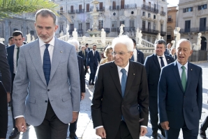 Palermo - Il Presidente della Repubblica Sergio Mattarella con S.M. Felipe VI, Re di Spagna e S.E. il Signor Marcelo Rebelo De Sousa, Presidente della Repubblica Portoghese in visita alla città di Palermo