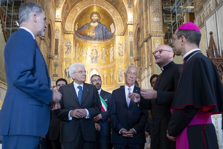 Il Presidente della Repubblica Sergio Mattarella con di S.M. Felipe VI, Re di Spagna e di S.E. il Signor Marcelo Rebelo De Sousa, Presidente della Repubblica Portoghese, in occasione della visita al Duomo di Monreale