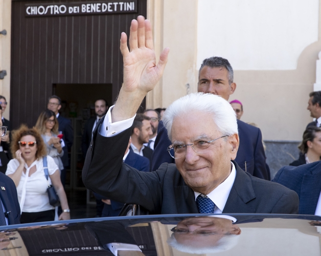Il Presidente della Repubblica Sergio Mattarella al termine della visita al Duomo di Monreale