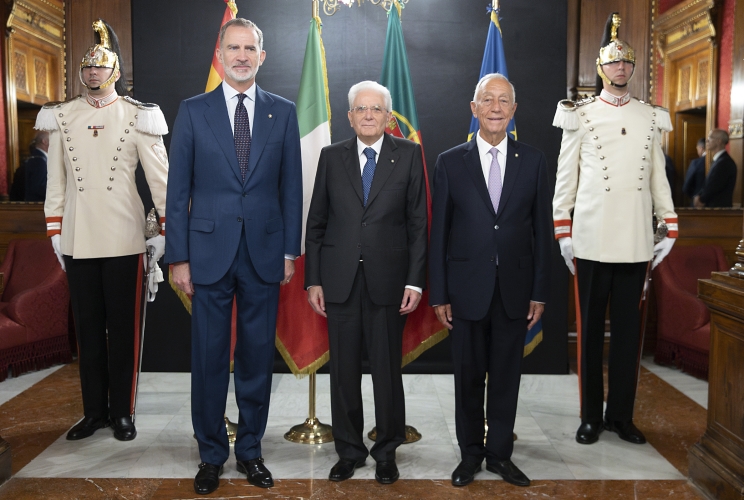 Il Presidente della Repubblica Sergio Mattarella con di S.M. Felipe VI, Re di Spagna e di S.E. il Signor Marcelo Rebelo De Sousa, Presidente della Repubblica Portoghese al Teatro Massimo, in occasione della riunione del COTEC