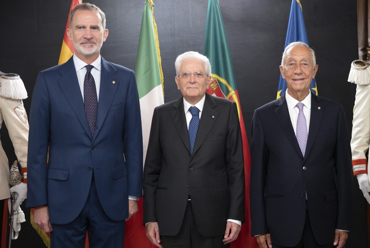 Il Presidente della Repubblica Sergio Mattarella con di S.M. Felipe VI, Re di Spagna e di S.E. il Signor Marcelo Rebelo De Sousa, Presidente della Repubblica Portoghese al Teatro Massimo, in occasione della riunione del COTEC