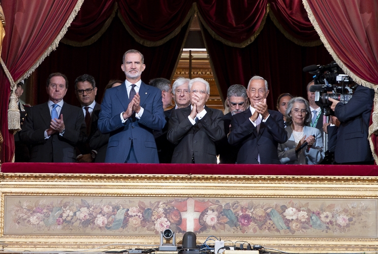 Il Presidente della Repubblica Sergio Mattarella con di S.M. Felipe VI, Re di Spagna e di S.E. il Signor Marcelo Rebelo De Sousa, Presidente della Repubblica Portoghese al Teatro Massimo, in occasione della riunione del COTEC