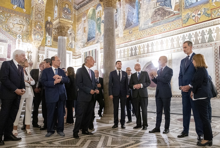 Palermo - Il Presidente della Repubblica Sergio Mattarella con S.M. Felipe VI, Re di Spagna, S.E.e il Signor Marcelo Rebelo De Sousa, Presidente della Repubblica Portoghese nel corso della visita al Palazzo dei Normanni, oggi 27 giugno 2023.
