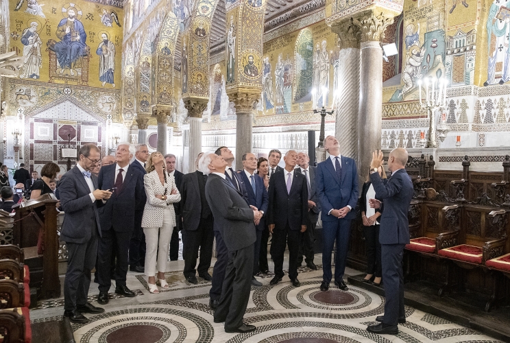 Palermo - Il Presidente della Repubblica Sergio Mattarella con S.M. Felipe VI, Re di Spagna, S.E.e il Signor Marcelo Rebelo De Sousa, Presidente della Repubblica Portoghese nel corso della visita al Palazzo dei Normanni, oggi 27 giugno 2023.
