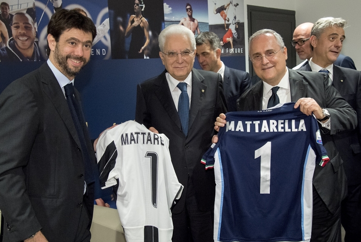 Il Presidente Sergio Mattarella riceve da Andrea Agnelli e da Claudio Lotito 