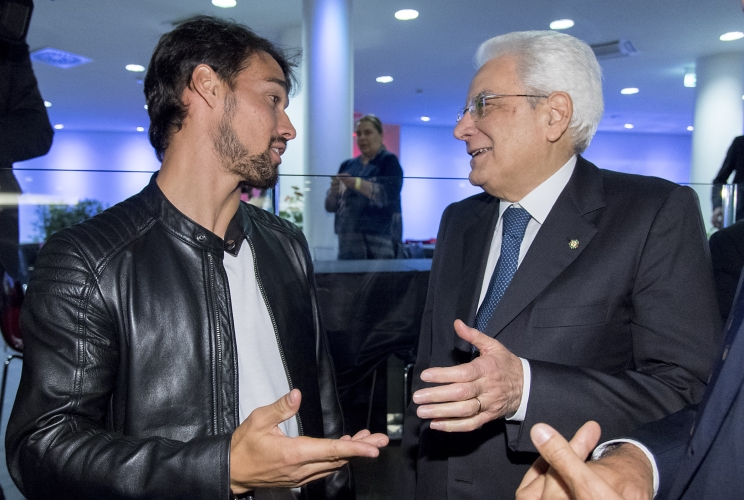 Il Presidente Sergio Mattarella con Fabio Fognini in occasione della finale della Coppa Italia 2016/2017