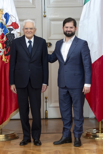 Santiago - Il Presidente della Repubblica Sergio Mattarella al Palazzo della Moneda con il Presidente della Repubblica del Cile Gabriel Boric