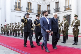 Santiago - Il Presidente della Repubblica Sergio Mattarella al Palazzo della Moneda con il Presidente della Repubblica del Cile Gabriel Boric