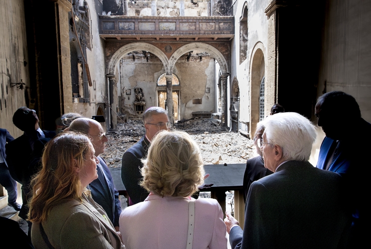 Il Presidente della Repubblica Sergio Mattarella visita la chiesa di Santa Maria del Gesù distrutta dalle fiamme