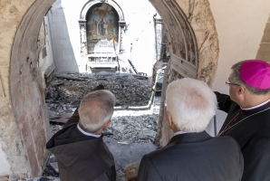 Il Presidente della Repubblica Sergio Mattarella visita la chiesa di Santa Maria del Gesù distrutta dalle fiamme