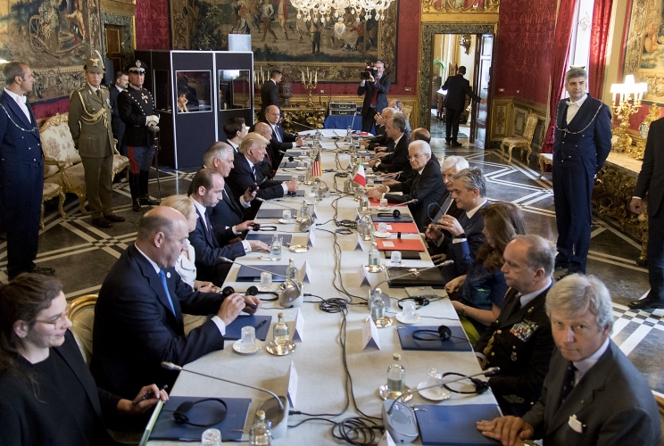 Il Presidente della Repubblica Sergio Mattarella nel corso dei colloqui con il Presidente Trump 