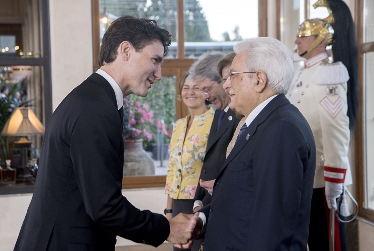 Il Presidente Sergio Mattarella con il Primo Ministro del Canada Justin Trudeau in occasione del G7