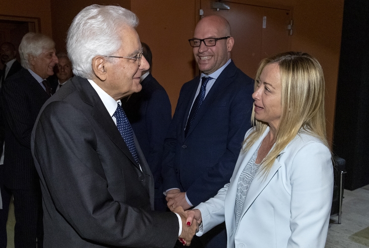 Il Presidente Sergio Mattarella con il Presidente del Consiglio Giorgia Meloni, all’Assemblea Generale di Confindustria