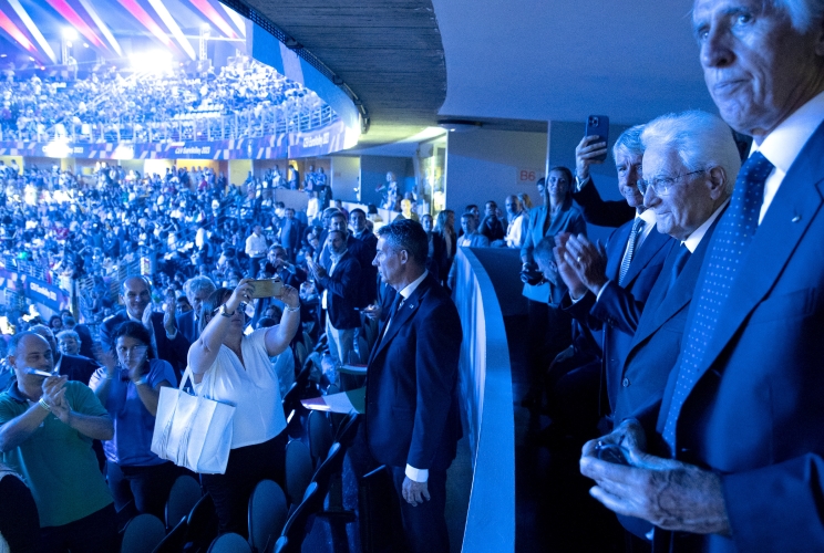 Roma - Il Presidente della Repubblica Sergio Mattarella alla finale del Campionato europeo di pallavolo maschile