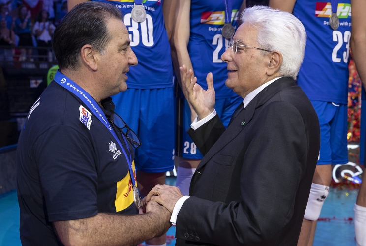Roma - Il Presidente della Repubblica Sergio Mattarella alla finale del Campionato europeo di pallavolo maschile