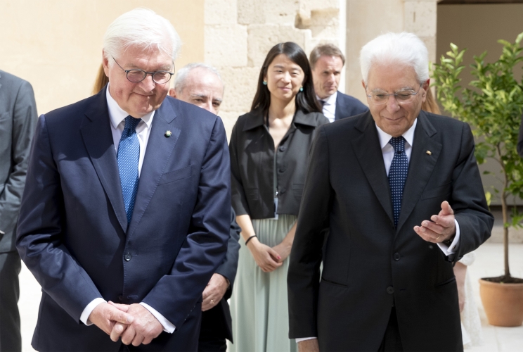 Il Presidente della Repubblica Sergio Mattarella con il Presidente della Repubblica Federale di Germania Frank-Walter Steinmeier al Castello Maniace