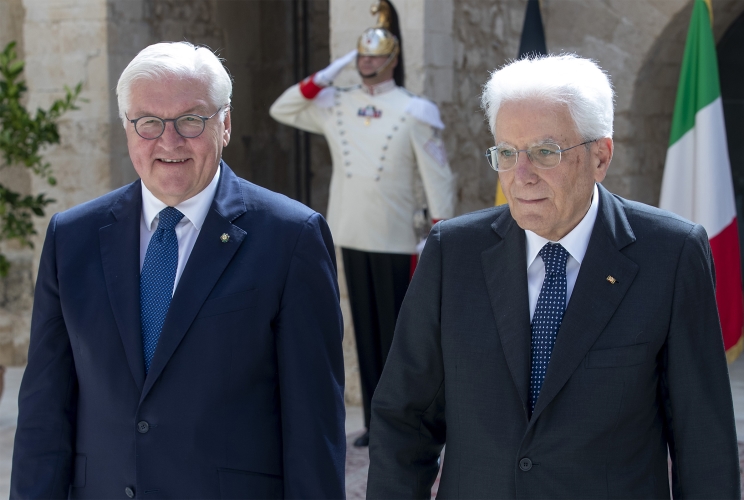 Il Presidente della Repubblica Sergio Mattarella con il Presidente della Repubblica Federale di Germania Frank-Walter Steinmeier al Castello Maniace