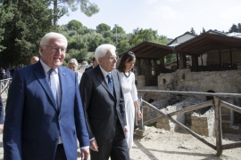 Il Presidente della Repubblica Sergio Mattarella con Frank-Walter Steinmeier, Presidente della Repubblica Federale di Germania, al Parco Archeologico della Villa Romana del Casale 
