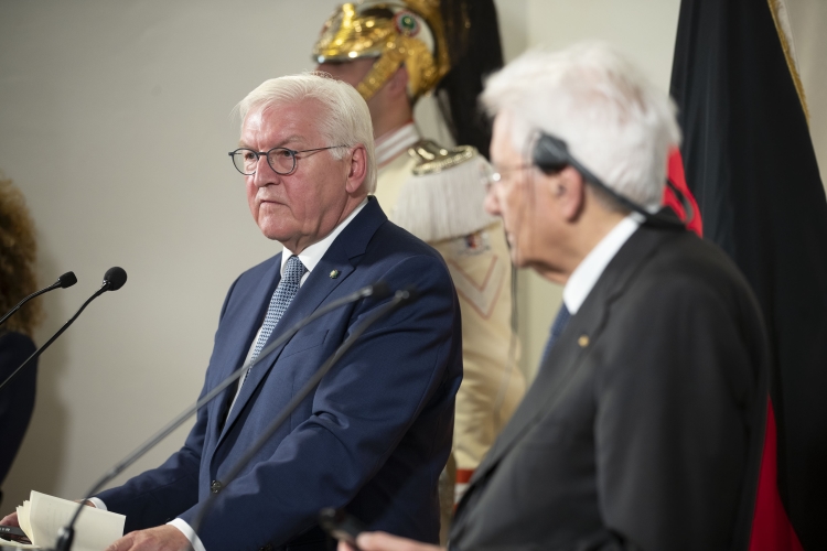 Il Presidente della Repubblica Sergio Mattarella con Frank-Walter Steinmeier, Presidente della Repubblica Federale di Germania, durante l’incontro con la stampa

