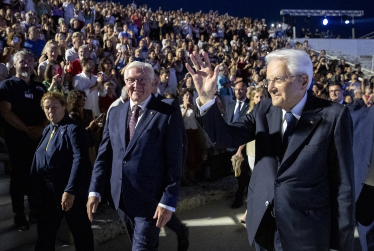 Il Presidente Sergio Mattarella e il Presidente della Repubblica Federale di Germania al teatro Greco di Siracusa, in occasione della rappresentazione teatrale “Ulisse, l’ultima Odissea”