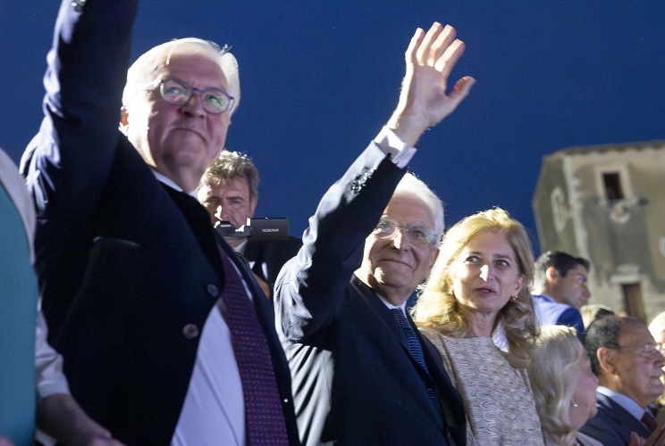 Il Presidente Sergio Mattarella e il Presidente della Repubblica Federale di Germania al teatro Greco di Siracusa, in occasione della rappresentazione teatrale “Ulisse, l’ultima Odissea”