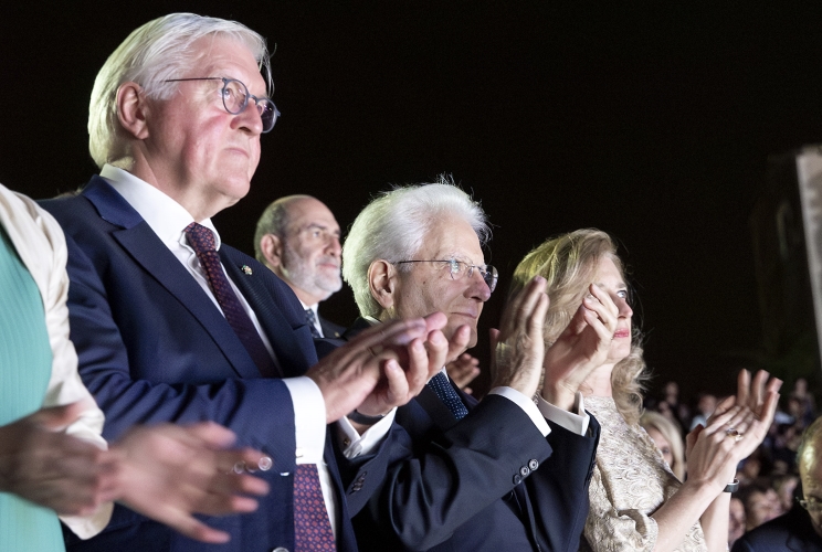 Il Presidente Sergio Mattarella e il Presidente della Repubblica Federale di Germania al teatro Greco di Siracusa, in occasione della rappresentazione teatrale “Ulisse, l’ultima Odissea”