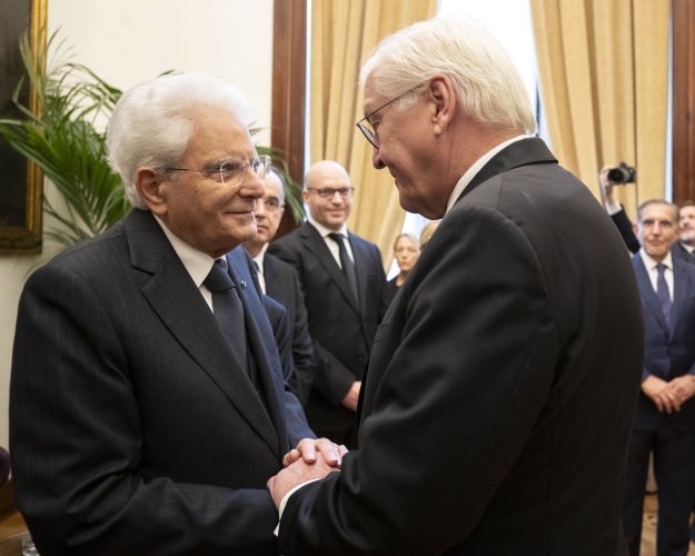 Il Presidente della Repubblica Sergio Mattarella con il Presidente della Repubblica federale di Germania Steinmeier alle Esequie di Stato con commemorazione del Presidente Emerito della Repubblica Giorgio Napolitano   
